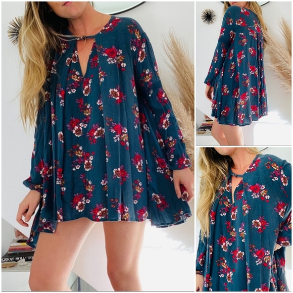Free People retro floral print swing tunic dress - Picture 1 of 8
